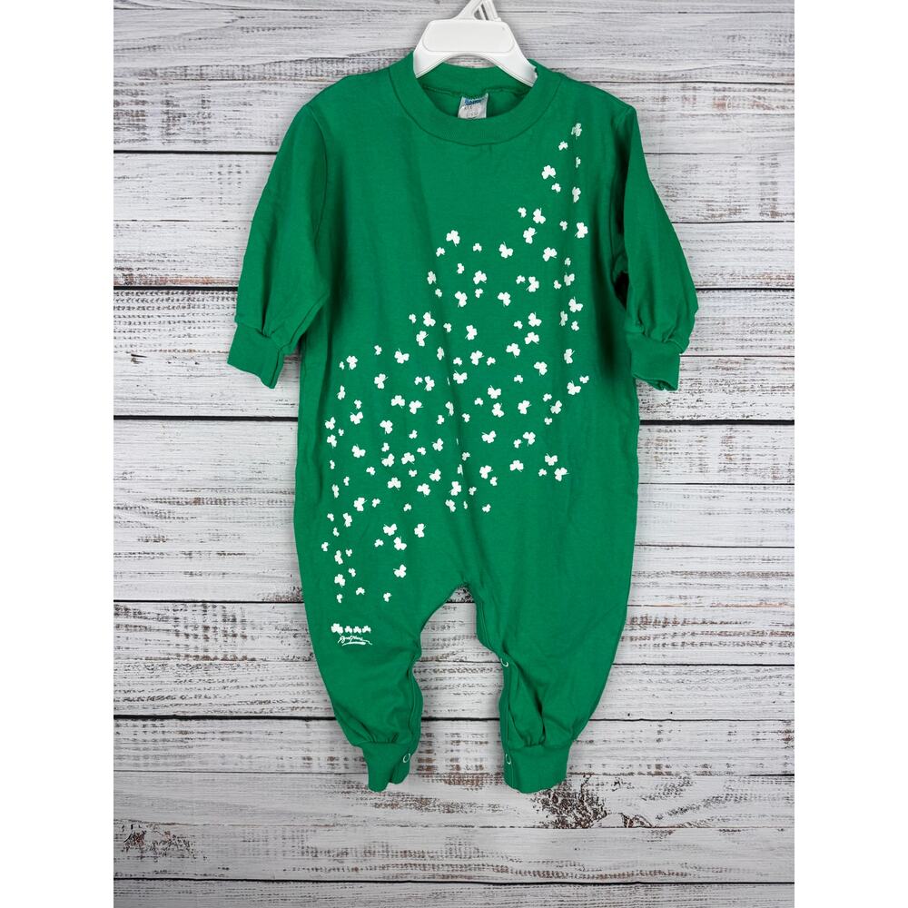 Vintage Rabbit Skins 24mo St. Patrick’s Shamrock Outfit Jumpsuit Green Cotton